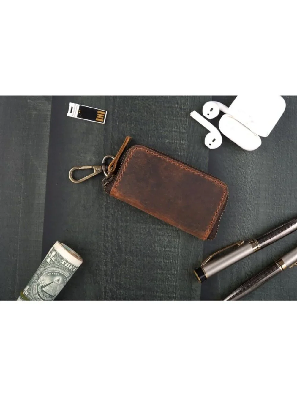 Stylish Leather Coin Purse & Key Pouch with Zipper and Belt Loop - Perfect for
